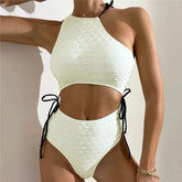 White High Waist Swimwear String Lace Up Bikinis Sets