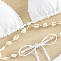 White Shell String Halter Triangle Bikini Set