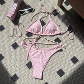 White Shell String Halter Triangle Bikini Set