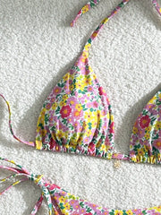 Floral Print Two Piece Swimsuit Triangle Bra Push Up Bikini Set