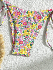 Floral Print Two Piece Swimsuit Triangle Bra Push Up Bikini Set