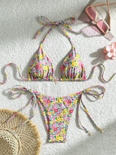 Floral Print Two Piece Swimsuit Triangle Bra Push Up Bikini Set