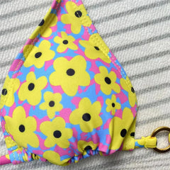 Yellow Floral Print Swimsuit Micro Bikini Thong String Halter Swimwear Bathing Suit Biquinis Mini Bikinis Sets