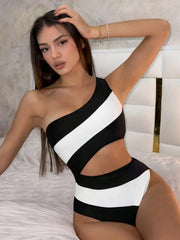 one shoulder one piece swimsuit swimwear bodysuit female body bathing suit
