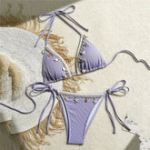 Shell Decoration Swimwear String Halter Bikinis Sets