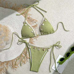 Shell Decoration Swimwear String Halter Bikinis Sets