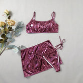 Shiny Pink Micro Thong 3 Piece Bikini Set
