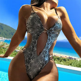 Silvery Shiny Backless Swimwears One Piece Swimsuit Hollow Out Monokini Metal Ring String Lace-up Bathing Suit