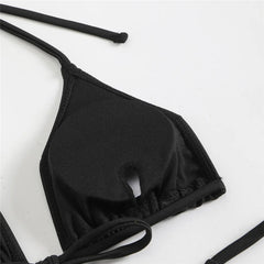 Solid BlackThong Micro Bikinis Sets