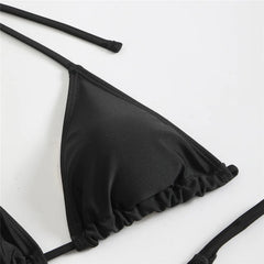 Solid BlackThong Micro Bikinis Sets