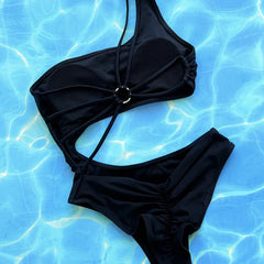 Solid Color Black Swimsuit