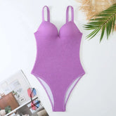 Solid Color One Piece Swimsuit Slim V-neck Bikini Hard Cup Push Up Swimwear Suspender Backless Monokini