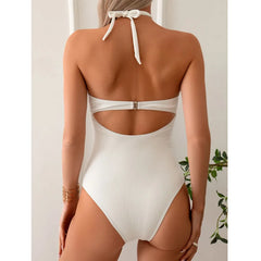 Solid Color White One Piece Swimsuit Women