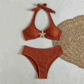 Solid Green Swimwears Metal Starfish Halter Bikinis Sets