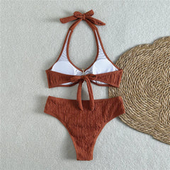 Solid Green Swimwears Metal Starfish Halter Bikinis Sets