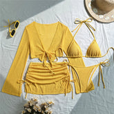 Solid White Mesh Cover Up 4 Piece Bikinis Set