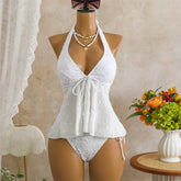 Solid Yellow Halter Knotted Bikini Woman Swimsuit Crop Topss Bathing Suit Biquinis Bikinis Sets