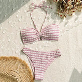 Striped Print String Halter Bandeau Bikinis Sets