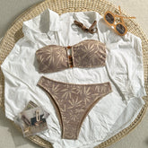 Brown Textured Knit Bikini Set
