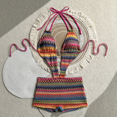 Orange Multicolor Knit Cutout One Piece Swimsuit with Starfish Ring Detail Halter Straps