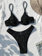 Swimsuit Black Shiny Bikini High Waist 2 Piece Swimwear Steel Support Female V-neck Beach Bathing Suit YX1378X