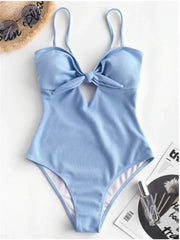 Swimwear Front Tie Push Up Padded One Piece Swimsuit Deep V Neck Bathers Bathing Suit Backless Swimming Suit Monokini