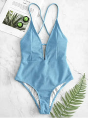 Swimwear Front Tie Push Up Padded One Piece Swimsuit Deep V Neck Bathers Bathing Suit Backless Swimming Suit Monokini