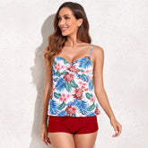Two Piece Swimsuit High Waist Tankini V-neck Suspender Backless Bathing Suit Boxer Brief Beach Swimwear