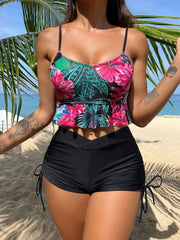 Vintage Black Floral Print Bikini Set