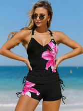 Vintage Black Floral Print Tankini Set