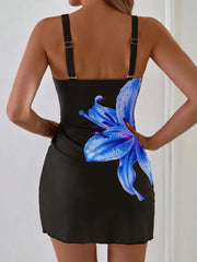 Vintage Black Flower Print Tankini Set