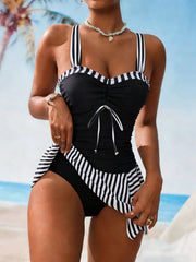 Vintage Black Striped Tankini Set