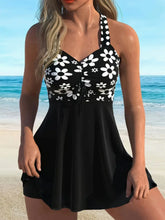 Vintage Green Leaves Print Patchwork Tankini Set