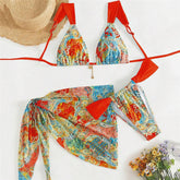 Vintage Print Micro Thong 3 Piece Bikinis Sets