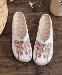 White Flat Slide Sandals Cotton Fabric Soft Splicing Embroidered