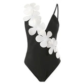 White Flower Swimsuit High Waist Skirt Bikini Black 3 Piece Monokini Brazilian Conservative Bathing Suit Swimwear QJY
