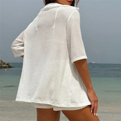 White Mesh Shirts Shorts Swimwear 4 Piece Bikinis Sets