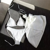 White Swimwear with Cover Up Halter Micro Thong 3 Piece Bikini Set