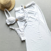 White Thong Micro Bikini Push Up Swimsuit Cover Ups Long Skirts Beach Wear Swimwear Sun Metal Buckle Bikinis Sets