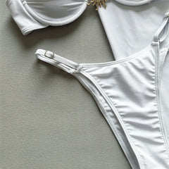 White Thong Micro Bikini Push Up Swimsuit Cover Ups Long Skirts Beach Wear Swimwear Sun Metal Buckle Bikinis Sets