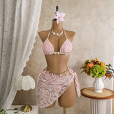 3 Piece Floral Embroidered Bikini Set