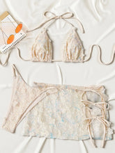 3D Floral Sequin Mesh 3 Piece Bikini Set