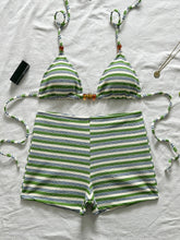 Black White Striped 2 Piece Bikini Set