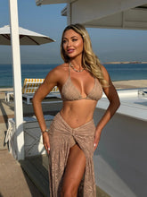 Brown Lace Halter Triangle Bikini Set
