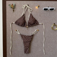 Brown White Polka Dot Bikini Set