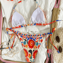 Floral Print Halter Triangle Bikini Set