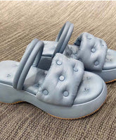 Grey Sandals Rivet Splicing Platform Slide Sandals
