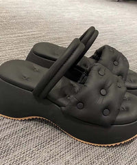 Grey Sandals Rivet Splicing Platform Slide Sandals