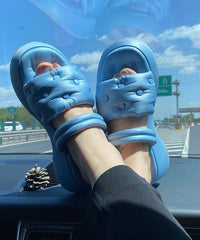 Grey Sandals Rivet Splicing Platform Slide Sandals