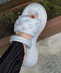 Grey Sandals Rivet Splicing Platform Slide Sandals